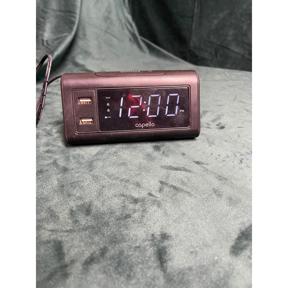 Capello Double Charge Alarm Clock CA-20A Black Dual USB Charging Ports Digital